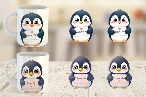 Mug Wrap Valentine Penguin Cartoon Sublimation artnoy 