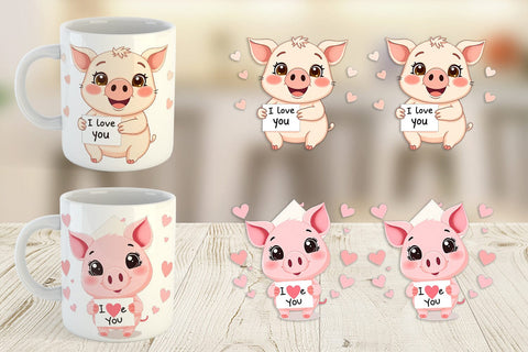 Mug Wrap Valentine Pig Cartoon Sublimation artnoy 