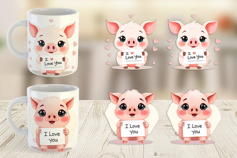 Mug Wrap Valentine Pig Cartoon Sublimation artnoy 