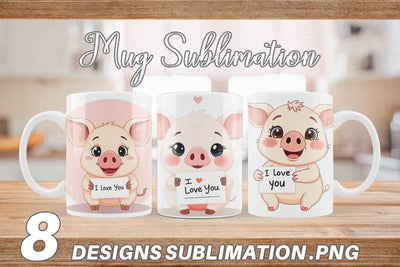 Mug Wrap Valentine Pig Cartoon Sublimation artnoy 