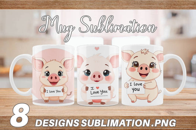 Mug Wrap Valentine Pig Cartoon Sublimation artnoy 