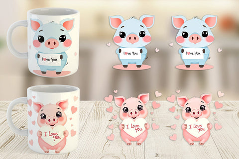 Mug Wrap Valentine Pig Cartoon Sublimation artnoy 