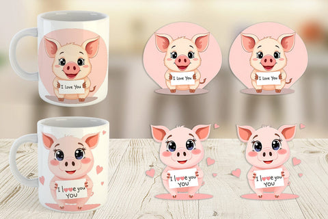Mug Wrap Valentine Pig Cartoon Sublimation artnoy 