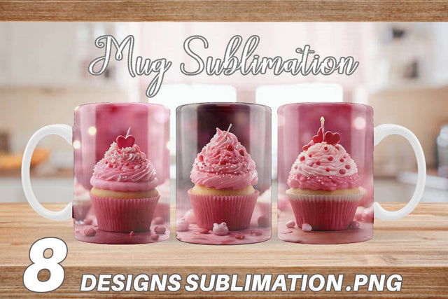Mug Wrap Valentine pink cupcake Sublimation artnoy 