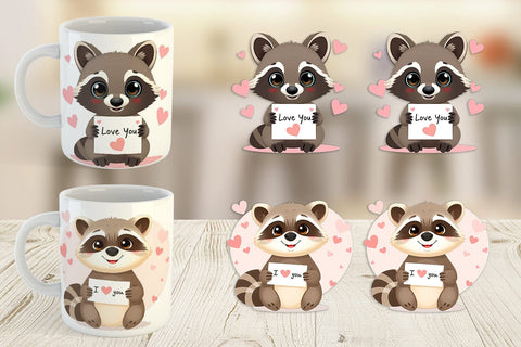 Mug Wrap Valentine Raccoon Cartoon Sublimation artnoy 