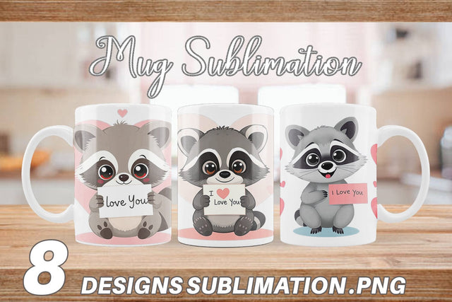 Mug Wrap Valentine Raccoon Cartoon Sublimation artnoy 