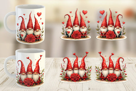 Mug Wrap Valentine Rose Gnome Sublimation artnoy 