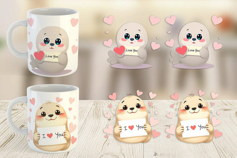 Mug Wrap Valentine Seal Cartoon Sublimation artnoy 