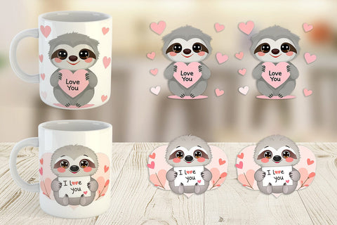 Mug Wrap Valentine Sloth Cartoon Sublimation artnoy 