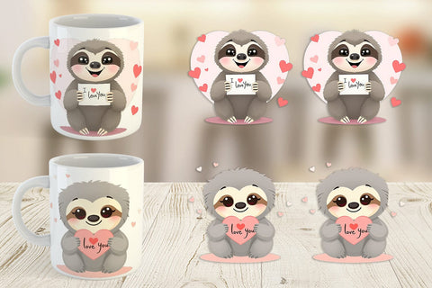 Mug Wrap Valentine Sloth Cartoon Sublimation artnoy 