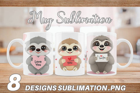 Mug Wrap Valentine Sloth Cartoon Sublimation artnoy 