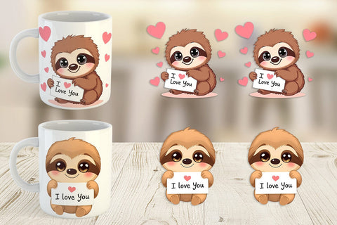 Mug Wrap Valentine Sloth Cartoon Sublimation artnoy 