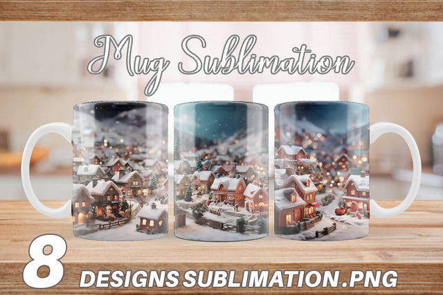 Mug Wrap Valentine Snow Village Sublimation artnoy 