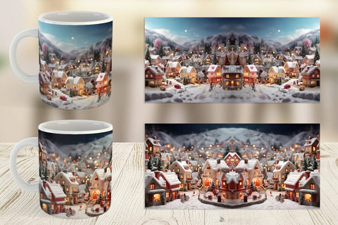 Mug Wrap Valentine Snow Village Sublimation artnoy 