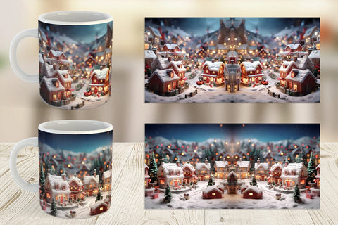 Mug Wrap Valentine Snow Village Sublimation artnoy 