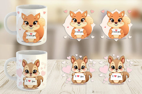 Mug Wrap Valentine Squirrel Cartoon Sublimation artnoy 