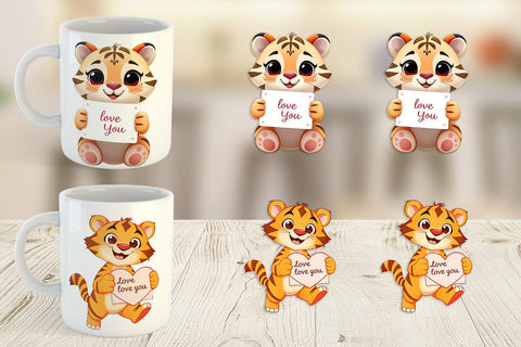 Mug Wrap Valentine Tiger Cartoon Sublimation artnoy 