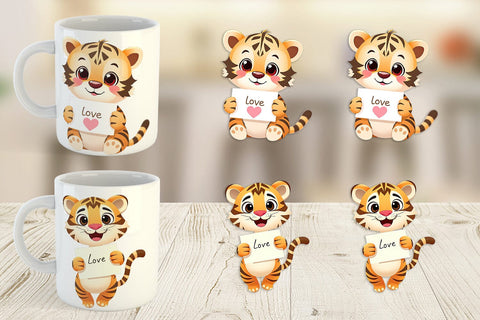 Mug Wrap Valentine Tiger Cartoon Sublimation artnoy 