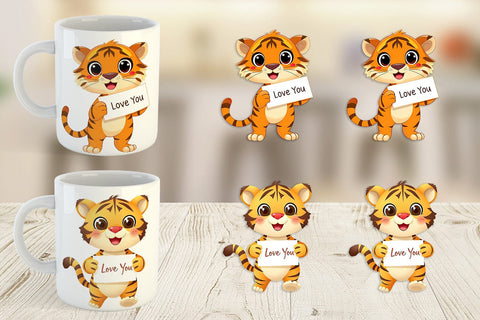 Mug Wrap Valentine Tiger Cartoon Sublimation artnoy 