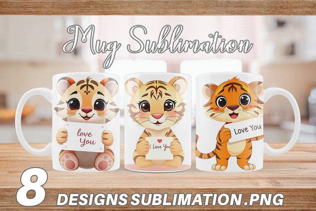 Mug Wrap Valentine Tiger Cartoon Sublimation artnoy 