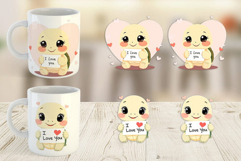 Mug Wrap Valentine Turtle Cartoon Sublimation artnoy 