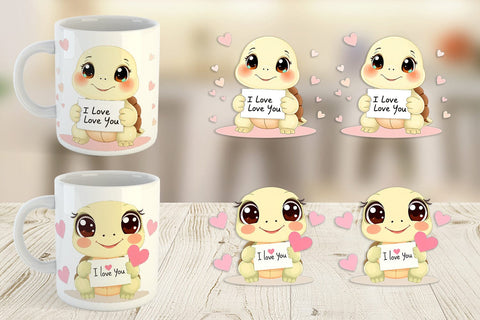 Mug Wrap Valentine Turtle Cartoon Sublimation artnoy 