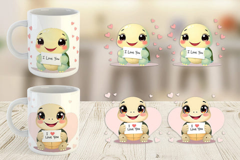 Mug Wrap Valentine Turtle Cartoon Sublimation artnoy 