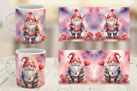 Mug Wrap Valentine Watercolor Gnome Sublimation artnoy 