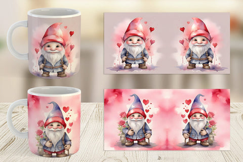 Mug Wrap Valentine Watercolor Gnome Sublimation artnoy 
