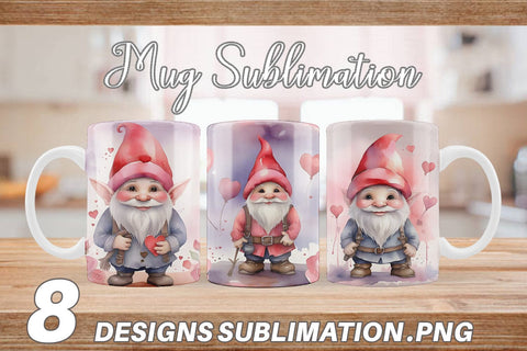 Mug Wrap Valentine Watercolor Gnome Sublimation artnoy 