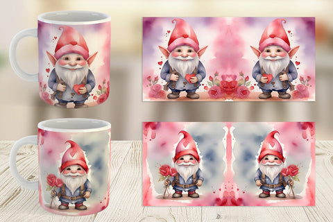Mug Wrap Valentine Watercolor Gnome Sublimation artnoy 