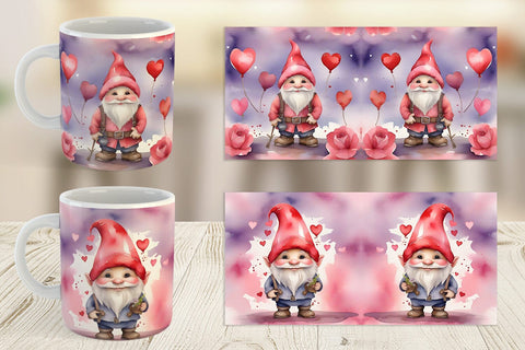 Mug Wrap Valentine Watercolor Gnome Sublimation artnoy 