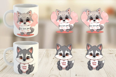 Mug Wrap Valentine Wolf Cartoon Sublimation artnoy 