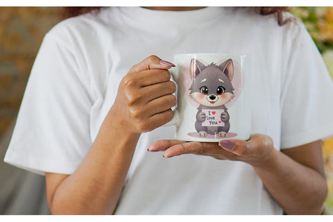 Mug Wrap Valentine Wolf Cartoon Sublimation artnoy 