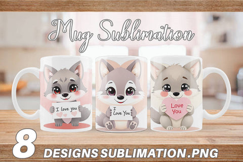 Mug Wrap Valentine Wolf Cartoon Sublimation artnoy 