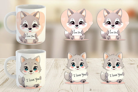 Mug Wrap Valentine Wolf Cartoon Sublimation artnoy 