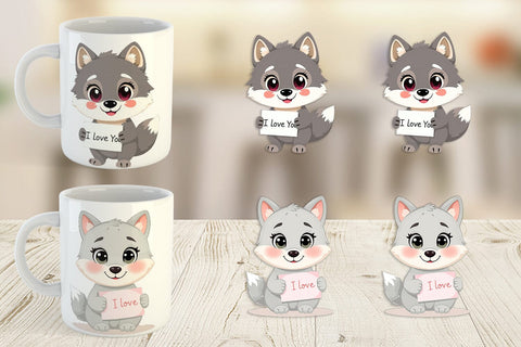 Mug Wrap Valentine Wolf Cartoon Sublimation artnoy 