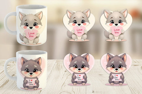 Mug Wrap Valentine Wolf Cartoon Sublimation artnoy 