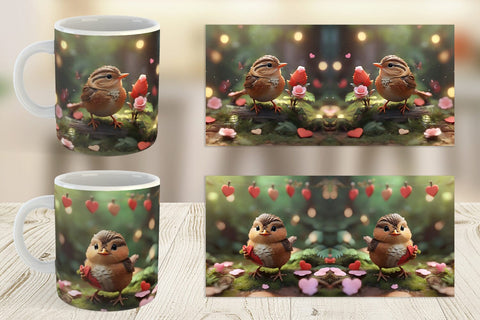 Mug Wrap Valentine Wren Bird Sublimation artnoy 