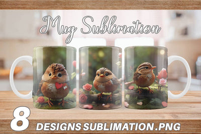 Mug Wrap Valentine Wren Bird Sublimation artnoy 