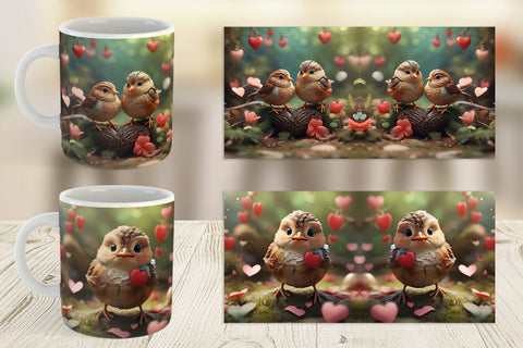 Mug Wrap Valentine Wren Bird Sublimation artnoy 