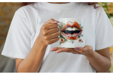 Mug Wrap Vampire Lips Watercolor Floral Sublimation artnoy 
