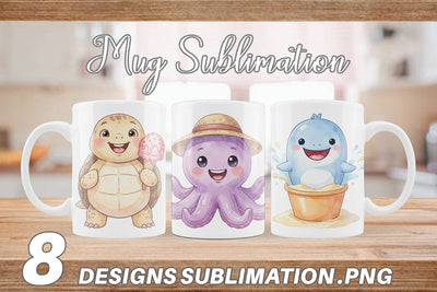 Mug Wrap Vibrant Summer Animals Watercolor Sublimation artnoy 