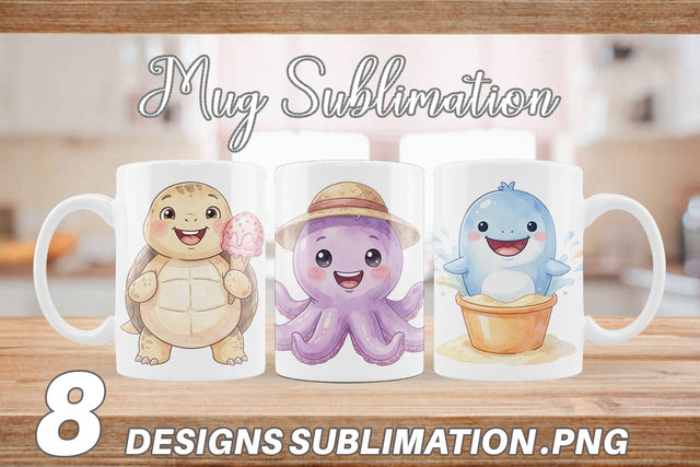 Mug Wrap Vibrant Summer Animals Watercolor Sublimation artnoy 