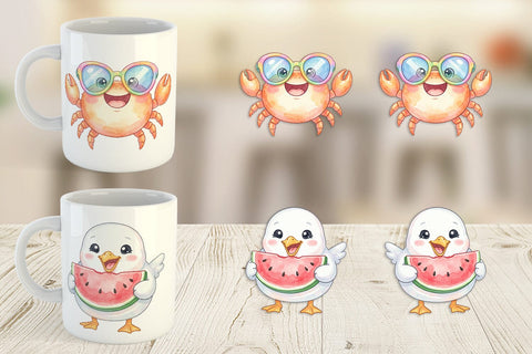 Mug Wrap Vibrant Summer Animals Watercolor Sublimation artnoy 