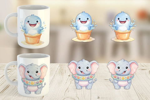 Mug Wrap Vibrant Summer Animals Watercolor Sublimation artnoy 