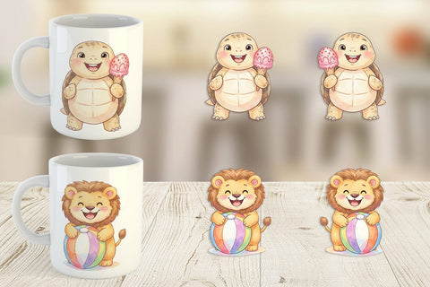 Mug Wrap Vibrant Summer Animals Watercolor Sublimation artnoy 