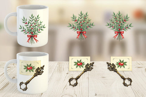 Mug Wrap Victorian Christmas Post & Parcel Watercolor Sublimation artnoy 