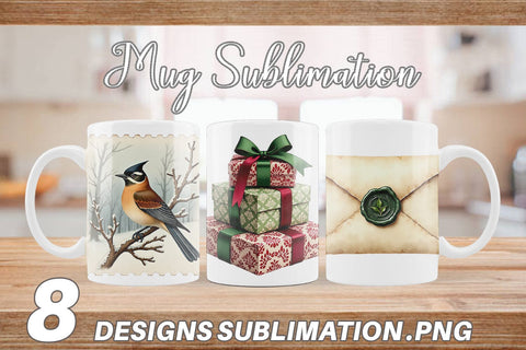 Mug Wrap Victorian Christmas Post & Parcel Watercolor Sublimation artnoy 