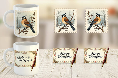 Mug Wrap Victorian Christmas Post & Parcel Watercolor Sublimation artnoy 